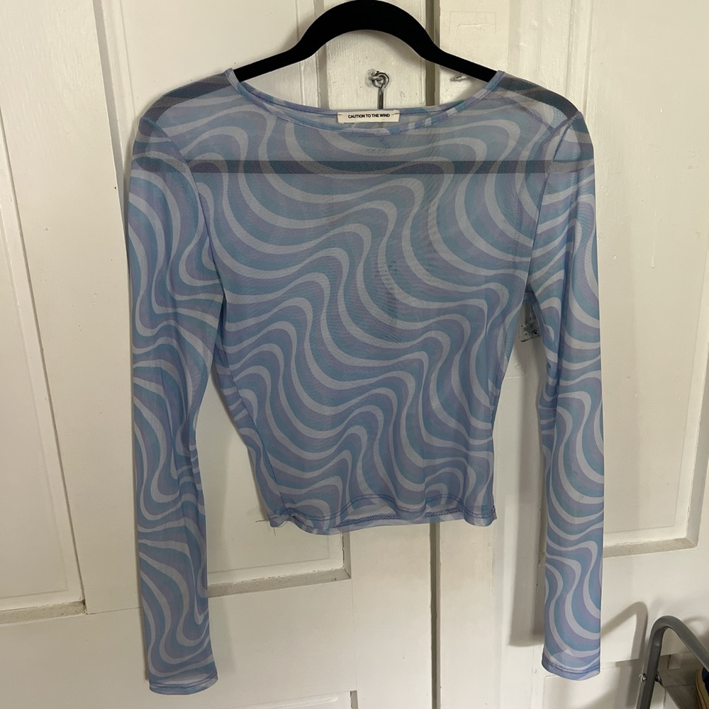 Sheer Blue Swirl Long Sleeve Top